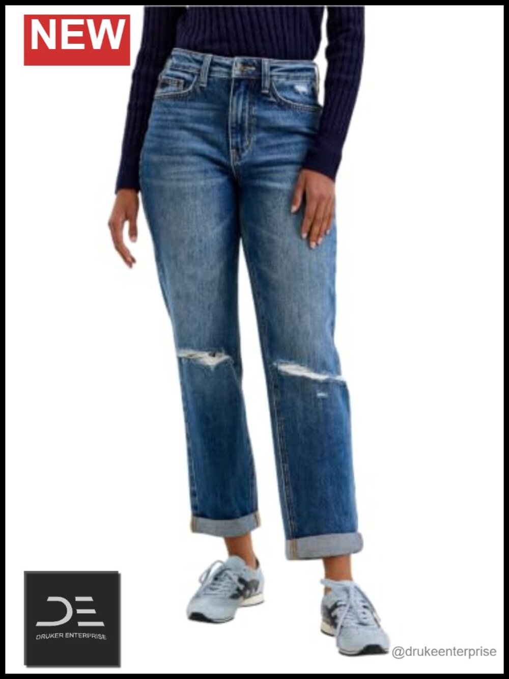 High Waisted Rigid Boyfriend Jeans